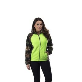 TrailCrest by Treel Women's Semi-Fitted Fleece Full Zip Up Cardigan Camo Jacket, XL, Green