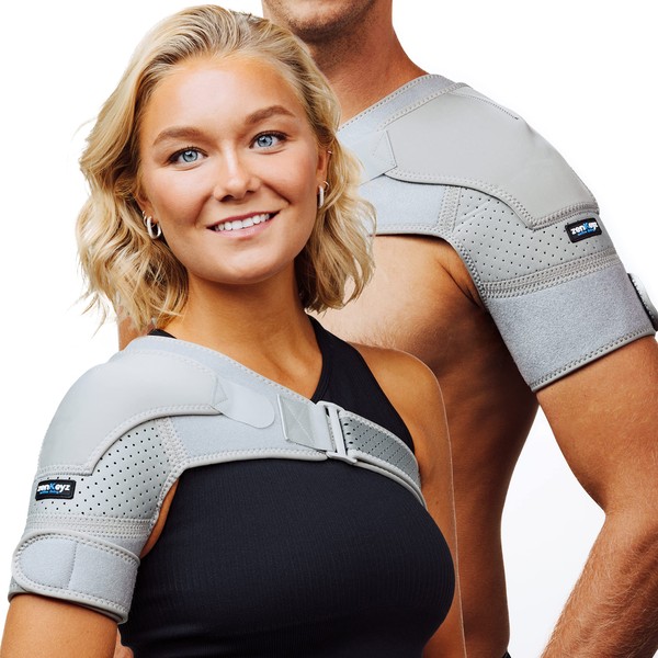 ZENKEYZ Shoulder Brace for Men & Women, Shoulder Immobilizer for Torn Rotator Cuff, Tendonitis, Dislocation, Pain, Neoprene Shoulder Compression Sleeve Wrap (Gray, Small/Medium)