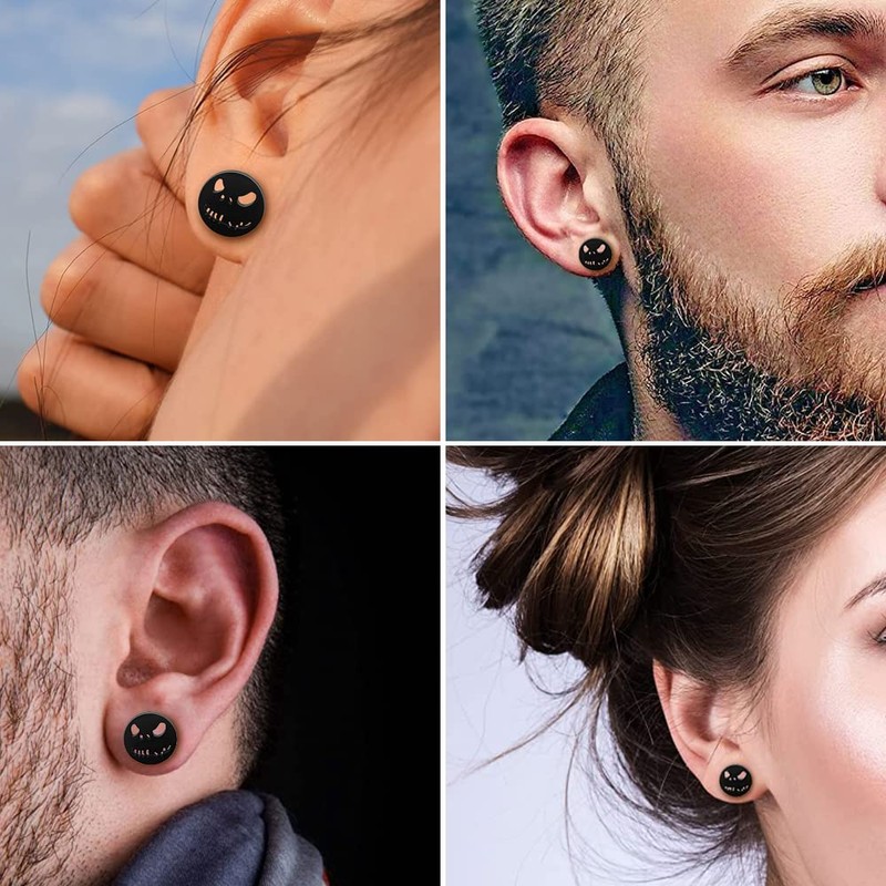 YZstyle Stainless Steel Black/Silver Jack Skellington Cut-Out Round Circle Button