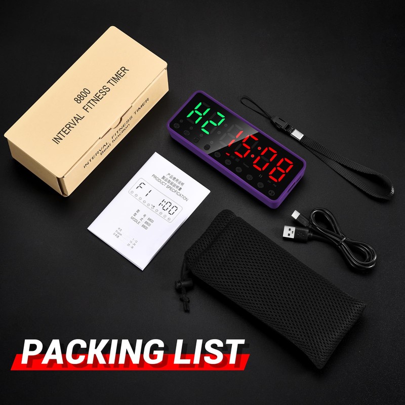 Honmax Portable Gym Timer, Interval Fitness Interval Timer (Violet)