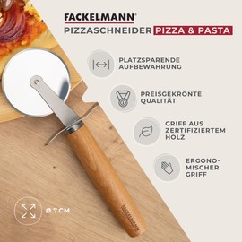 Fackelmann Pizza Cutter for Pizza and Tarte Flambée - Pizza Wheel with Sharp Stainless Steel Blade - Pizza Roller with Ergonomic Beech Wood Handle - Approx. 21 cm