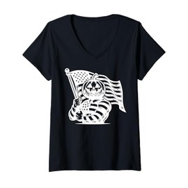 Womens Flag Cartoon Character Holding Flag For Children V-Neck T-Shirt