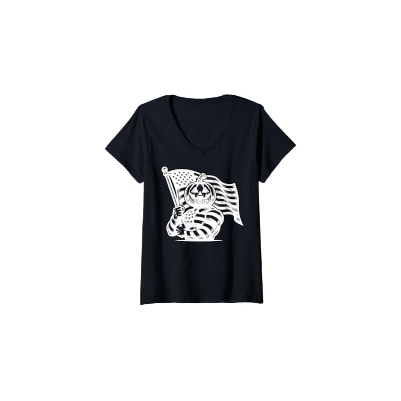 Womens Flag Cartoon Character Holding Flag For Children V-Neck T-Shirt