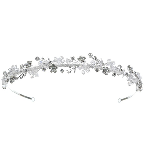 SAMKY Handmade Rhinestone Crystal Flower Leaf Beads Bridal Wedding Headband Tiara T768
