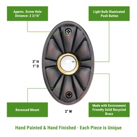 Waterwood Solid Brass Oval Flower Doorbell in Oil Rubbed Bronze - Wired & Illuminated Push Button from Environmentally Friendly Recycled Material