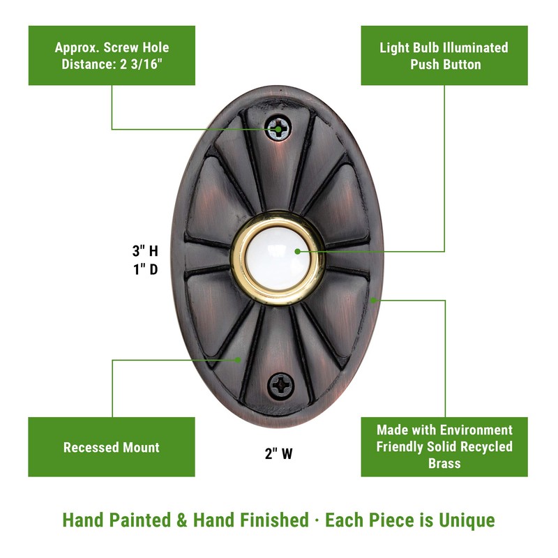 Waterwood Solid Brass Oval Flower Doorbell in Oil Rubbed Bronze