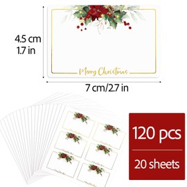 120pcs Christmas Gift Tags Stickers Sticky Labels Large Blank Xmas Name Tags for Presents Holiday (Poinsettia)