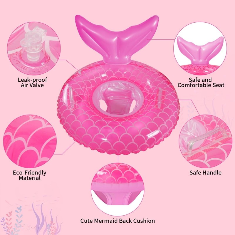 Baby Pool Float,Mermaid Inflatable Swimming Float Ring with Seat Handle,Infant