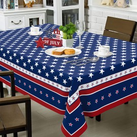 bnhjsdw Fourth of July Tablecloth Memorial Day Patriotic Table Cloth American Flag, Stars Table Cloths for Indoor and Outdoor Kitchen Dining-60 x84 Rectangle
