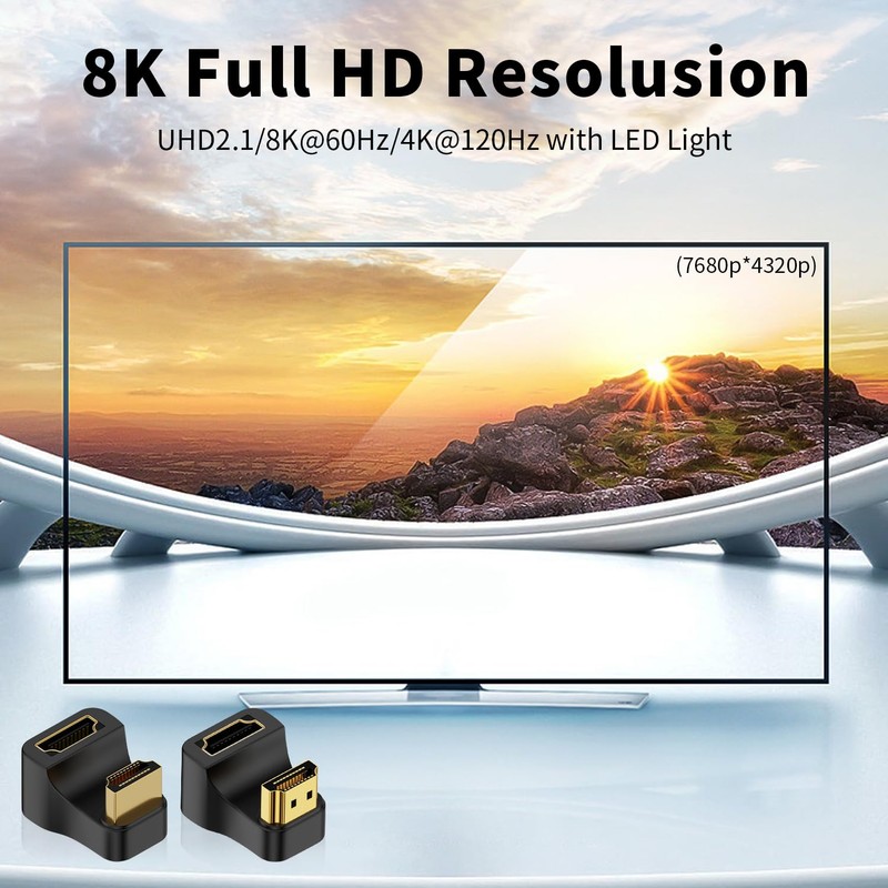 Duttek 8K HDMI 2.1 U-Shaped Adapter, 48Gbps 180-Degree HDMI Male