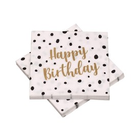 20 Napkins 'Happy Birthday' Dots 33 x 33 cm Black Gold for Birthday