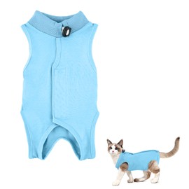 Amexo Cat Surgery Recovery Suit Cat After Surgery Bodysuit for Abdominal Wounds or Skin Diseases Kitten Surgical Onesie E-Collar Alternative for Cats and Dogs (Blue, L)