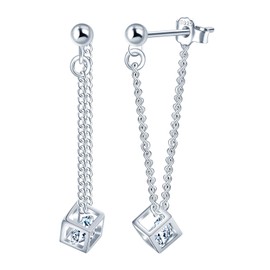 CONILOK Zircon Cube Earrings Silver 925 Stud Earrings Silver Women's Jewellery Earring Gifts for Women Girls Girlfriend Mother Birthday Wedding Christmas Day Valentine's Day, Silver, Cubic Zirconia