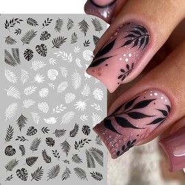 10 Sheets Black White Leaves Flowers Nail Stickers Decals 3D Self- Adhesive Retro Flower Vintage Vine Rose Flower Butterflies Nail Design Classic Fashion Simple Nails Supplies for Acrylic Nail DIY
