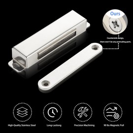 2 Pack | Heavy-Duty Magnetic Door Catch - 40KG Pull Force, Stainless Steel, Anti-Rust, Ideal for Screen Door, Pantry Door, Barn Door and RV Doors.