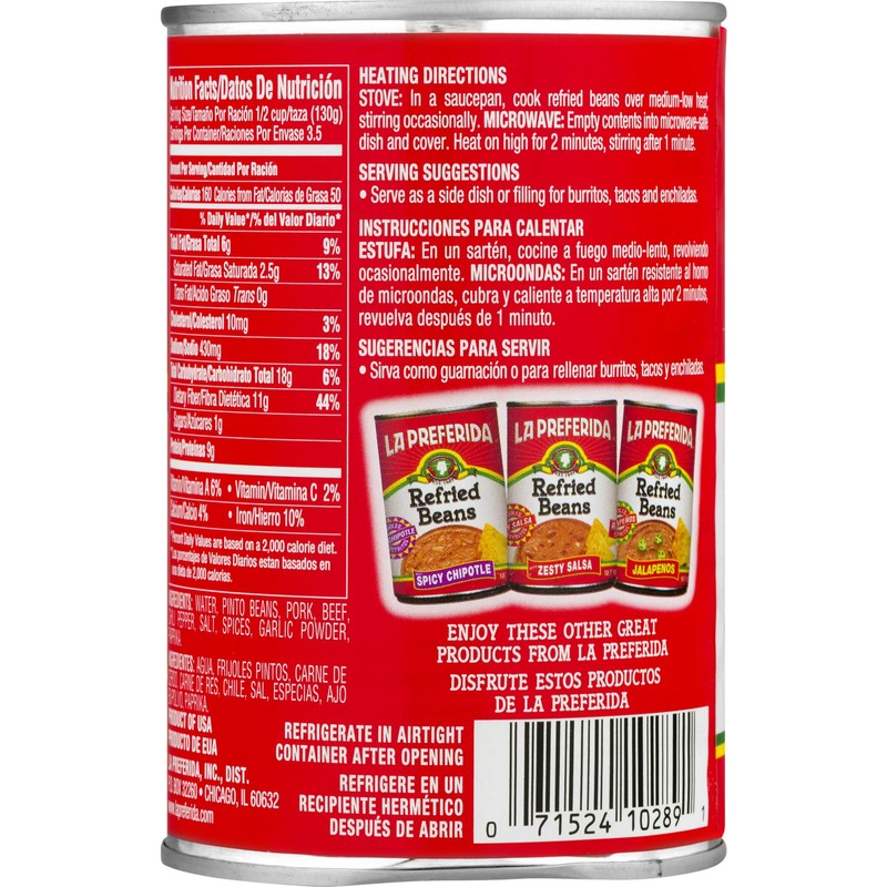 La Preferida Refried Beans, Chorizo, 16 oz (Pack - 6)