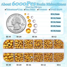 6000Pcs Resin Rhinestones for Bedazzling with 3Pcs B7000 Jewelry Glue, 1 Box Mine Gold Flatback Rhinestones for Crafting Crafts DIY, Crystals Gems for Clothing Shoes Tumblers Nail Art Makeup