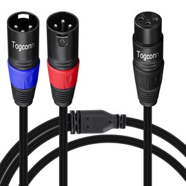 Togconn XLR Splitter Microphone Cable, XLR Female to Dual Male Y Splitter Adapter, XLR-F to Two XLR-M, 3-Pin Balanced Mic Connector Converter Cable-1 Feet