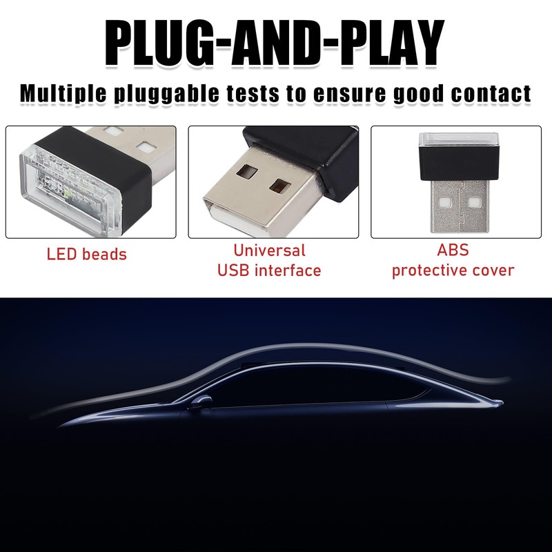 Sylvil 2 PCS USB LED Car Interior Atmosphere Lamp, Portable