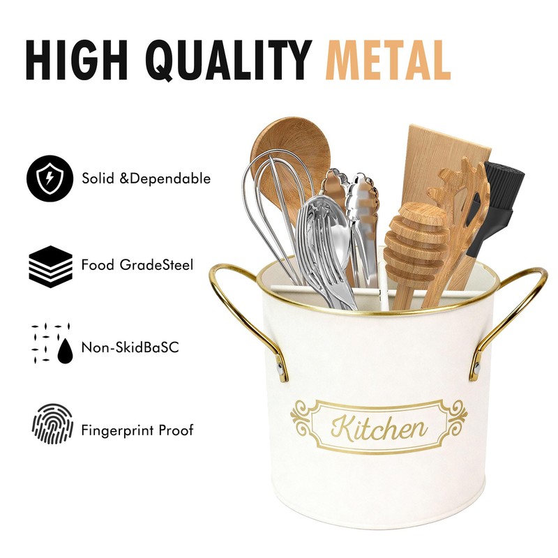 EQEY Kitchen Utensil Holder, 5.1" Metal Cooking Utensil Crock with