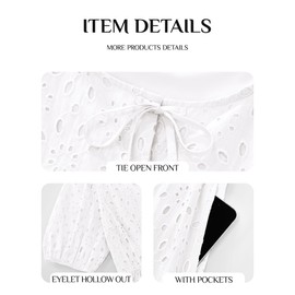 KIRUNDO Eyelet Summer Dresses for Women 2025 Short Sleeve Tie Front Babydoll A Line Wedding Guest Beach Vacation Sundress(White, Large)