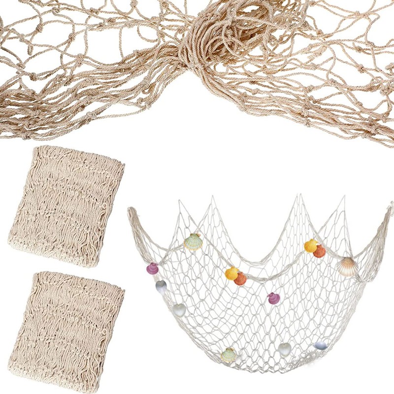 Ihvewuo 2 Pcs Fish Netting Decoration Beige Nautical Fish Net