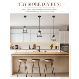 Pendant Lights Kitchen Island Black 8 Inch Large Pendant Light With Clear Glass Industrial Farmhouse Cage Hanging Lights Fixture for Kitchen Dining Room Bedroom Hallway Foyer (1 Pack), ZCPL108BK-L