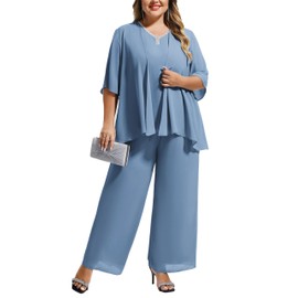 Hanna Nikole 2025 Summer Plus Size 3 Piece Outfits For Women V-neck Short Sleeve Lounge Sets Tracksuit Light Gray Blue 48