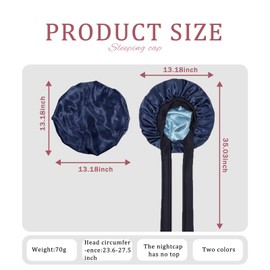 DAJOOEE Silk Bonnet for Sleeping with Hair Scrunchie, Women's Silk Bonnet Sleep Cap, Silk Satin Hair Cap, Bonnet Sleep Cap, Hair Cap (Dark Blue, One Size-M)