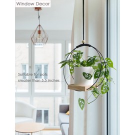 Dravmola Plant Hanger with Wood Base - Boho Macrame Hanging Plant Holder for Indoor Plants Hanging Planter for Wall /Window/Room Decor Black (Pot & Plant Not Included)