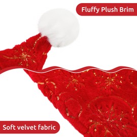 Phyxin Santa Hat Sequin Christmas Hat for Adult Party Hat for New Year Xmas, Red