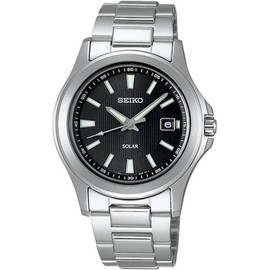 Seiko SBPN067 Solar Quartz Men's Wristwatch, Silver, Black, Bracelet Type