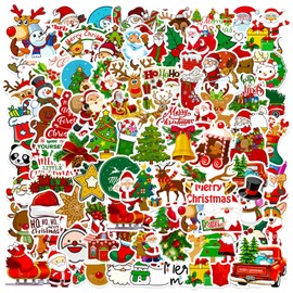 Christmas Theme Stickers, 100Pcs Vinyl Waterproof Merry Christmas Stickers for Envelopes Gifts Tags Crafts Snowboard Decorations, Funny Christmas Holiday Party Favors for Kids Teens Aduts