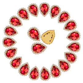 Dropower Teardrop Sew on Rhinestones 30Pcs Flatback Crystal Rhinestone Buttons with Diamond Gold Prong Setting Sewing Glass Gems Rhinestone for Crafts,Clothes,DIY Jewelry Making 14 * 19MM(Red)