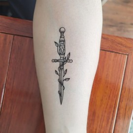 Sword Temporary Tattoo Sticker Waterproof Grey Vintage Adult Men Women Arm Shoulders Body Art 13.8X4cm Set of 5