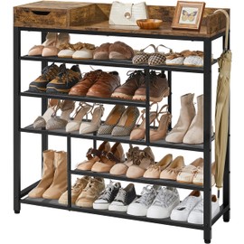 Yaheetech Shoe Rack, 6-Tier Shoe Storage Shelves, Free Standing Shoe Organizer with Storage Box, Shoe Cabinet for Entryway, Doorway, Rustic Brown and Black