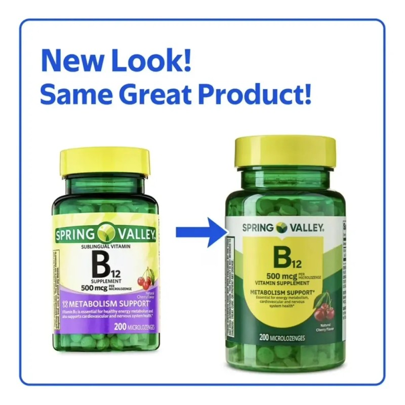 Vitamina B12 Sublingal 500mcg 200 Tabs Mini Energía Spring Sabor