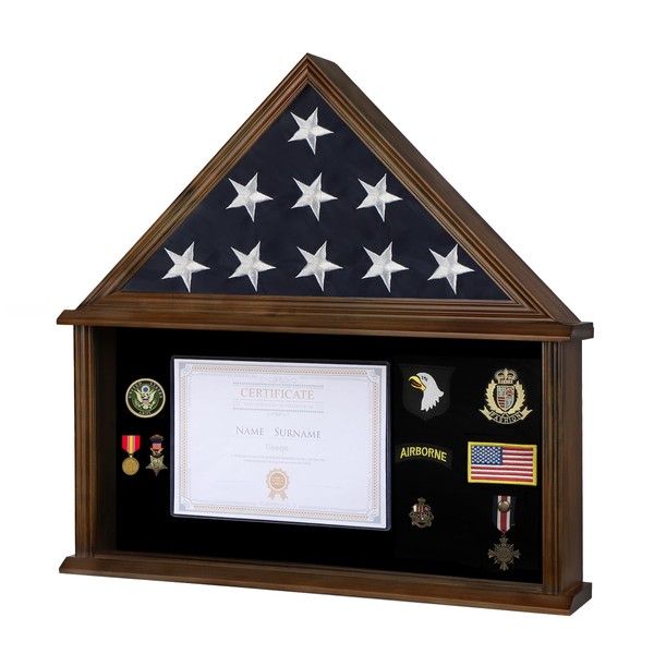 Tieeqe Large Military Shadow Box - Solid Wood Burial Flag