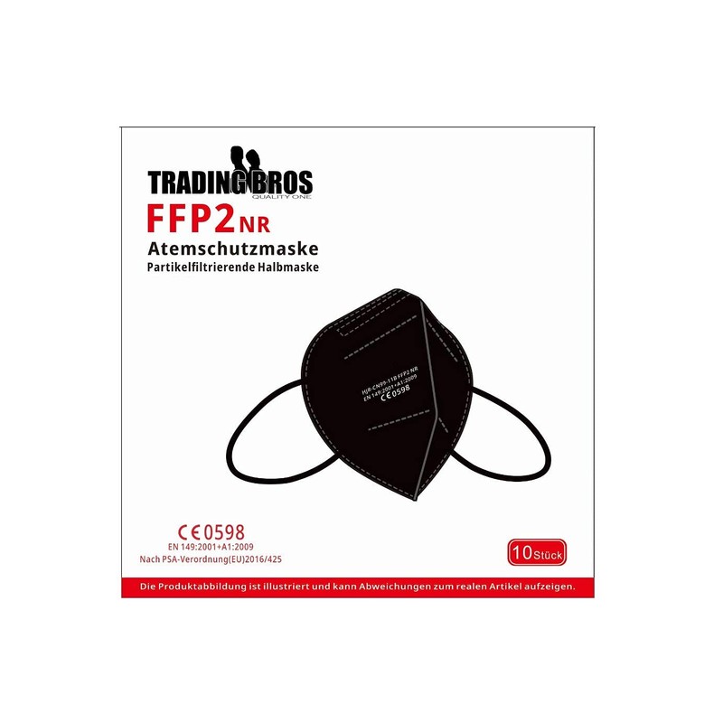 FFP2 Mask Respirator Mask without Valve Pack of 10 Black.