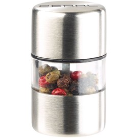 PEARL Salt Shaker: Set of 2 Mini Salt & Pepper Mills Stainless Steel Ceramic Grinder Diameter 3 cm (Mini Salt Shaker, Camping Pepper Mill, Kitchen Helper)