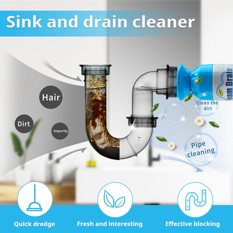 Drain Cleaner, Foaming Drain Cleaner and Deodorizer, Sink Cleaning Foam,