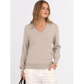 ANRABESS Womens Long Sleeve V Neck Sweaters 2025 Fall Casual Classic Soft Loose Fit Basic Pullover Jumper Top Almond Medium