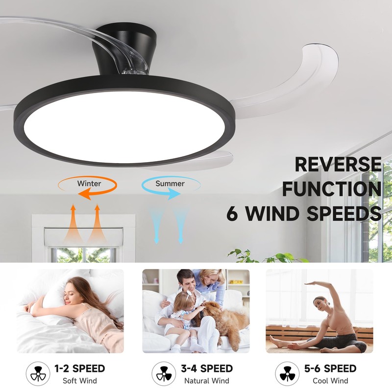 Slim Retractable Ceiling Fans with Lights and Remote Control, 48