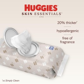 Huggies Skin Essentials Baby Wipes, Hypoallergenic, 99% Water, 10 Flip Top Packs (560 Wipes Total)