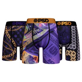 PSD Underwear Mens Boxer Briefs -Purple & Gold 3 Pack, 7 Inch Inseam, Moisture-Wicking, 4-Way Stretch, Boxer Briefs for Men Pack