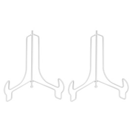 sourcing map 2pcs 6 Inch Plate Stand for Display, Iron Decorative Plate Holders Folding Display Stand Easel for Book Platter Photo Picture Frame Tabletop Art, White