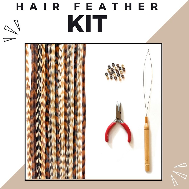 Natural Hair Feathers Kit, Feather Hair Extensions - Real Rooster