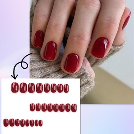 Boloshine French Tip False Nails, 24Pcs Full Cover Glossy Stick on Nails, 12 Sizes Glossy Short Press on Fake Nails, French Manicure Glue-on Nails for Women Girls Nail Art Accessories (Flaming Red)