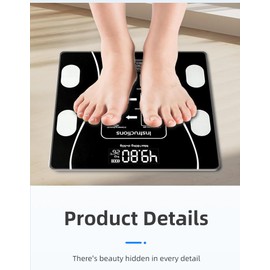 ORCO Smart Body Fat Scale, LCD Display, 26x26cm Toughened Glass, 180kg Capacity, Bluetooth App Connectivity