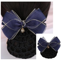 Feilguee 1 PCS Bowknot Lace Hair Snood Net Barrette Bun Cover, Knit Hairnet Bow Women Hair Clip for Stewardess Banks Hotels Nurse Restaurant Staff